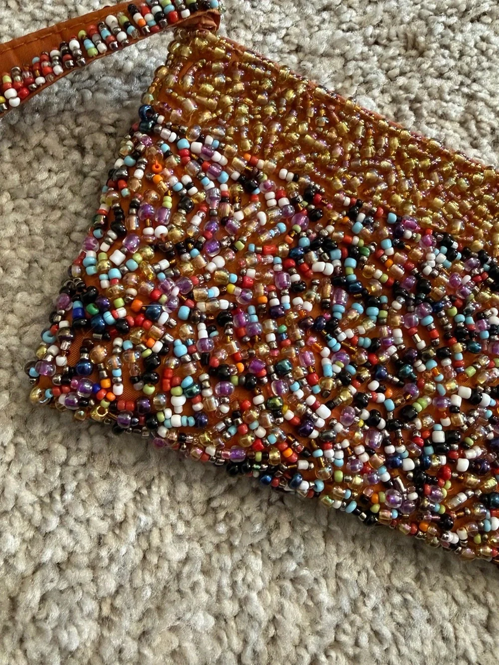 Beaded Multicolor Evening Clutch - Brown Accent